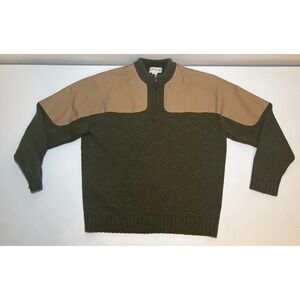 100% Wool Men's Orvis Outdoors Fisherman's 1/4 Zip Sweater | Olive/Tan | Large